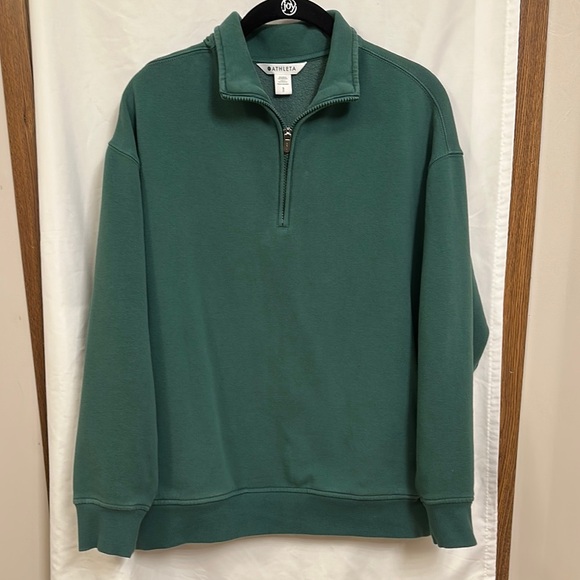 Athleta Green Forever Fleece Quarter Zip Up Sweater with Ribbed Cuffs - Picture 1 of 5